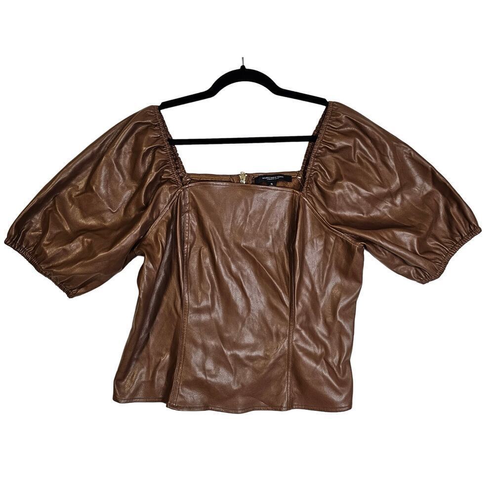 Marc NewYork Andrew Marc XL Faux leather brown square neck Bell Sleeve crop top.